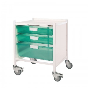 Sunflower Medical Vista 15 Extra Low Level Storage Trolley with One Double-Depth and Two Single-Depth Green Trays
